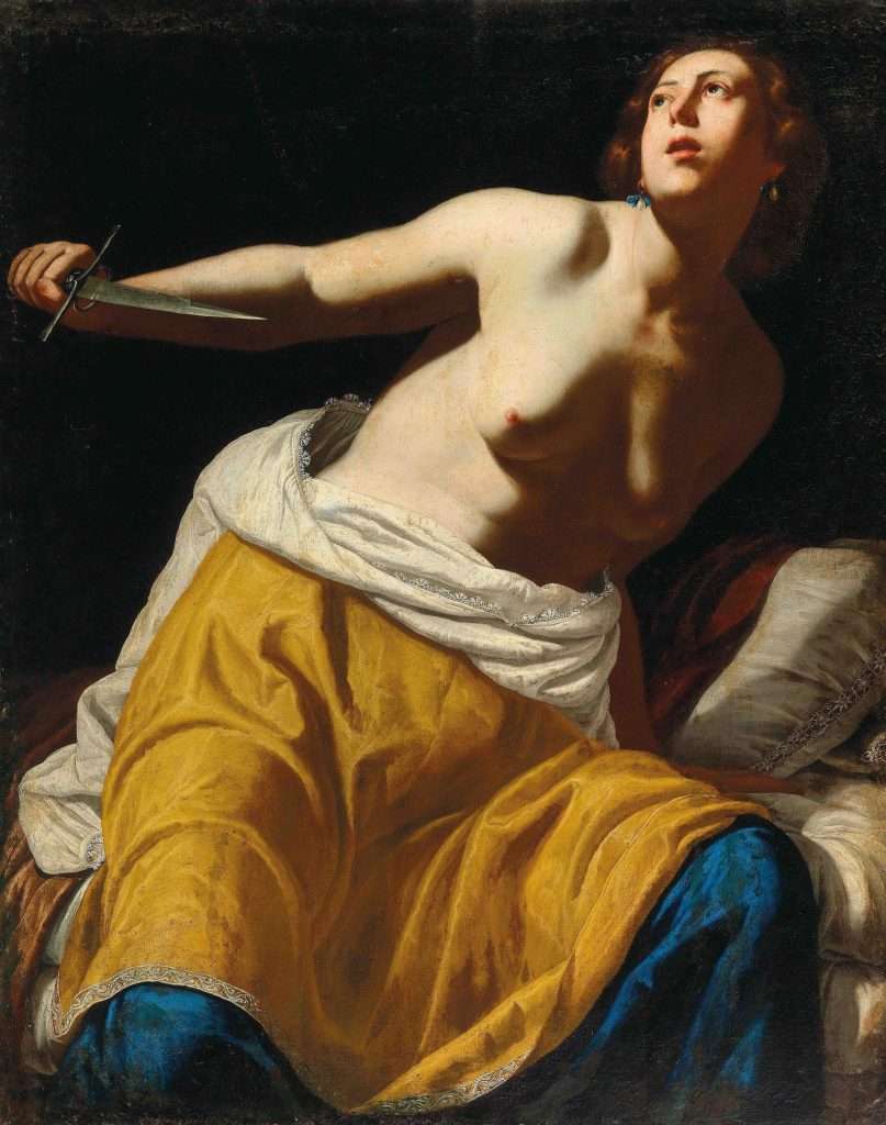 Artemisia Gentileschi barokk festménye – Lukrécia önkezével vet véget életének drámai ábrázolásban