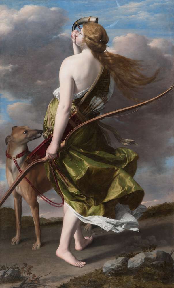 Orazio Gentileschi élete – Diana, a vadásznő festmény, barokk mitológiai ábrázolás kutyával és íjjal